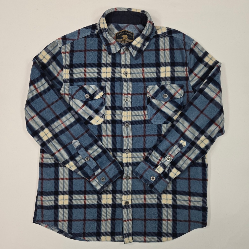 Freedom Foundry Men Plaid Fleece Flannel Shirt Jacket L Blue Cabin Lodge Utility
